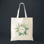 Vintage Green Eucalyptus Calligraphy Bridesmaid  Tote Bag<br><div class="desc">This vintage green eucalyptus calligraphy bridesmaid tote bag is the perfect wedding gift to present your bridesmaids and maid of honour for a rustic wedding. The design features hand-painted watercolor green,  navy leaves and flowers neatly arranged into bouquets.</div>