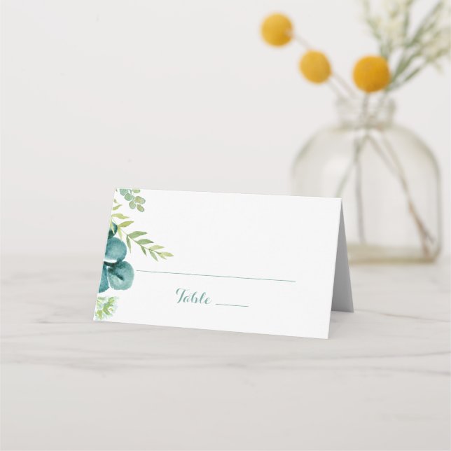Vintage Green Eucalyptus Calligraphy Wedding Place Card (Front)