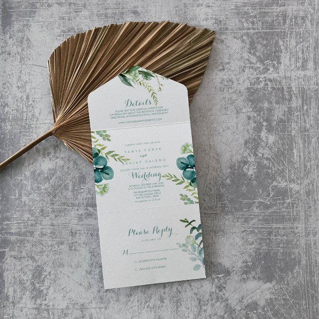 Vintage Green Eucalyptus Wedding   All In One Invitation (Creator Uploaded)