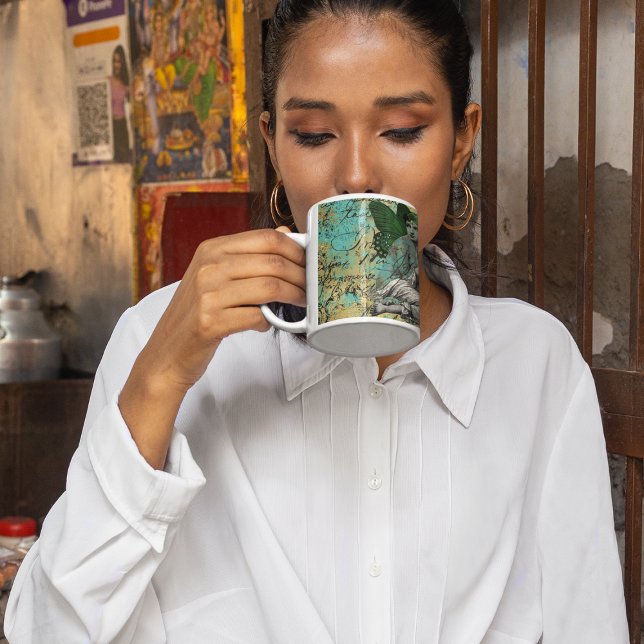 Vintage Green Fairy on Aqua Ephemera Coffee Mug (Creator Uploaded)