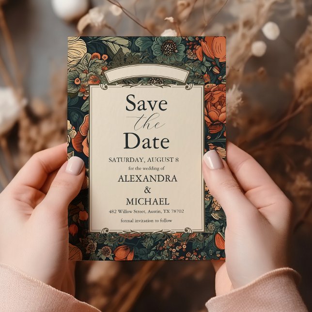 Vintage Green Fall Flowers Wedding Save The Date (Creator Uploaded)