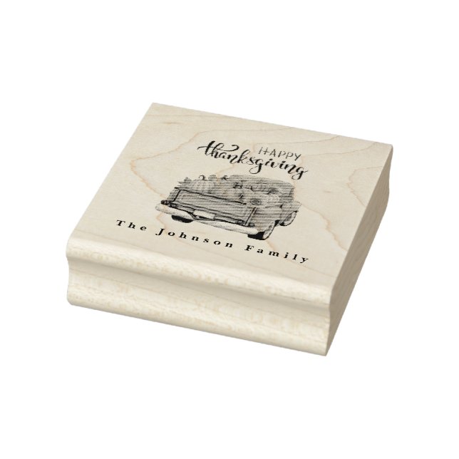 Vintage Green Farm Truck Thanksgiving Harvest Rubber Stamp (Stamp)