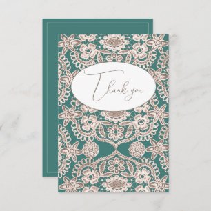 Vintage Green Faux Lace Flat Thank You Card