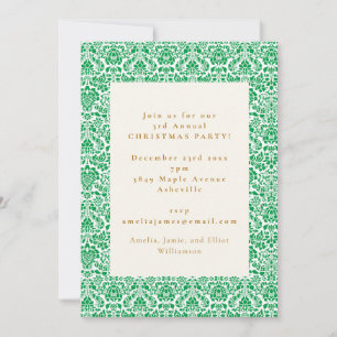 Vintage Green Festive Damask Christmas Party Invitation