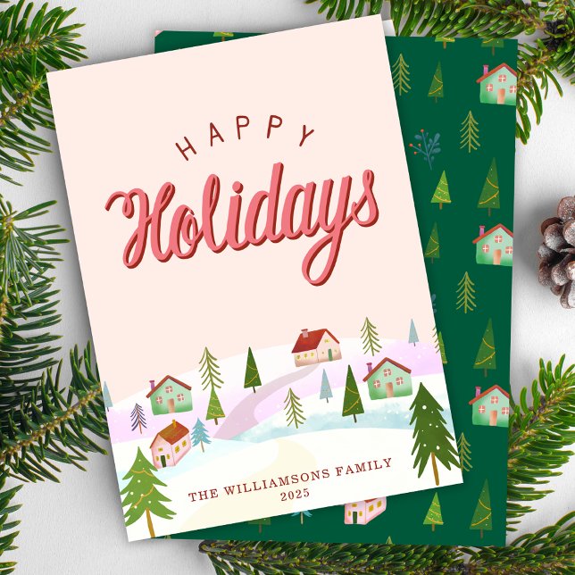 Vintage green festive tree farms landscape holiday card (Creator Uploaded)