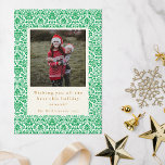 Vintage Green Festive Two Photo Christmas Vertical Holiday Card<br><div class="desc">Vintage Green Damask Festive Two Photo Christmas Vertical Holiday Card</div>
