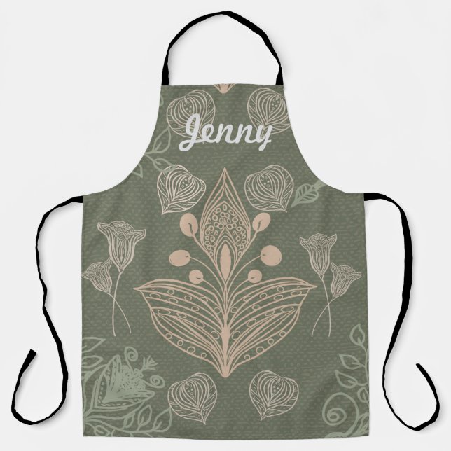 Vintage Green Floral All-Over Print Apron (Front)