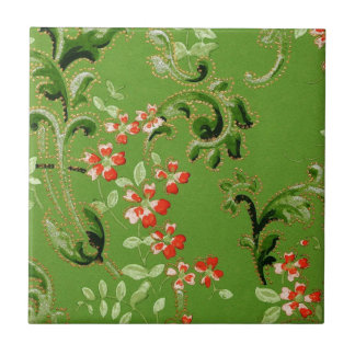 Vintage Green Floral Design Tile