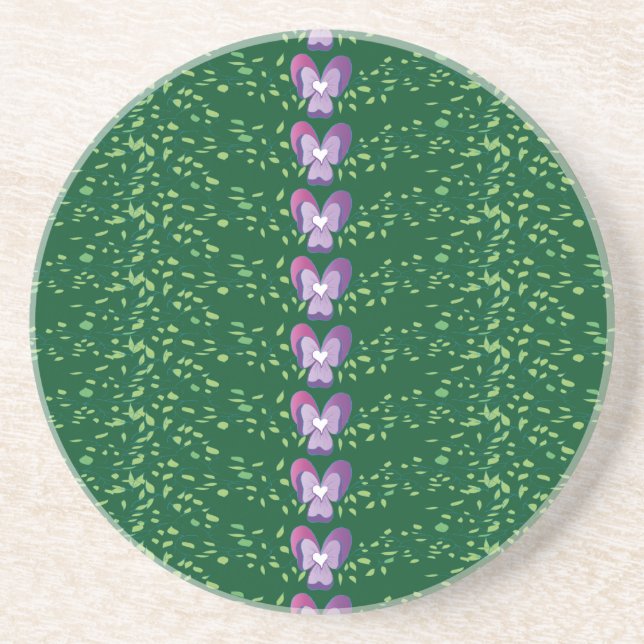 Vintage Green Floral Violets wallpaper pattern Coaster (Front)