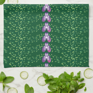 Vintage Green Floral Violets wallpaper pattern Kitchen Towel