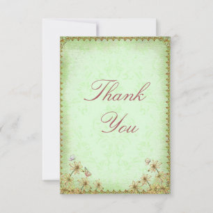 Vintage Green Floral Wedding Thank You Card