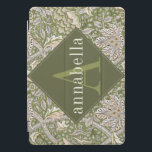 Vintage Green Floral William Morris Monogram iPad Pro Cover<br><div class="desc">This simple yet elegant design features a dark,  elegant William Morris inspired floral pattern in sage green,  cream,  and gold. Keep your iPad tablet protected with style. Add a name to personalize it. Makes a great Christmas or Mother's Day gift. Created by Simply Farmhouse Press.</div>