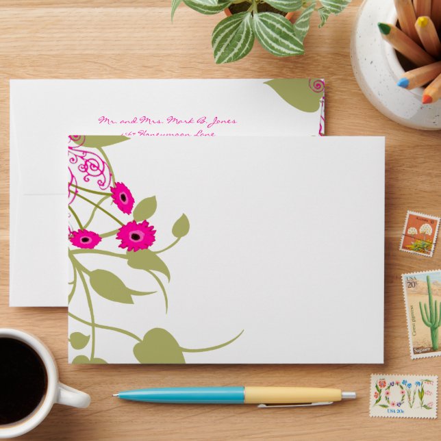Vintage Green Flowers Wedding Envelopes (Desk)