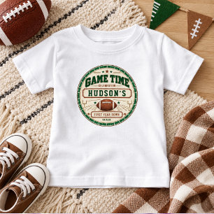 Vintage Green Football First Down 1st Birthday boy Baby T-Shirt