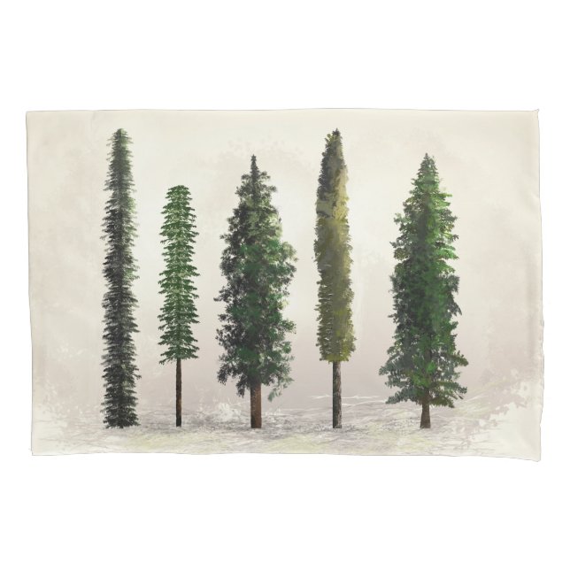 Vintage Green Forest Trees Rustic Woodsy Pillowcase (Front)