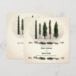 Vintage Green Forest Trees Rustic Woodsy Wedding Invitation