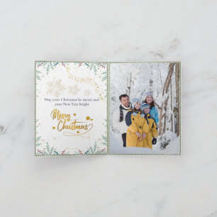 Vintage Green Gingham Plaid Custom Photo Christmas Holiday Card