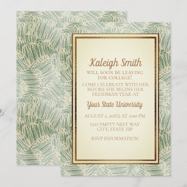Vintage Green Gold College Trunk Party Invitation (Front/Back)