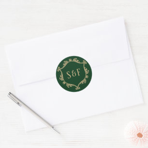 Vintage Green Gold Crest Monogram Envelope Seal