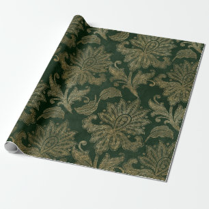 Vintage Green & Gold Faux Floral Christmas Velvet Wrapping Paper