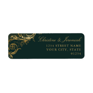 Vintage Green Gold Floral Damask Adresse de retour
