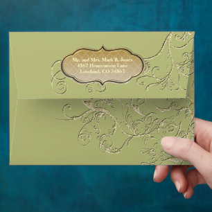 Vintage Green Gold Swirl Wedding Envelopes