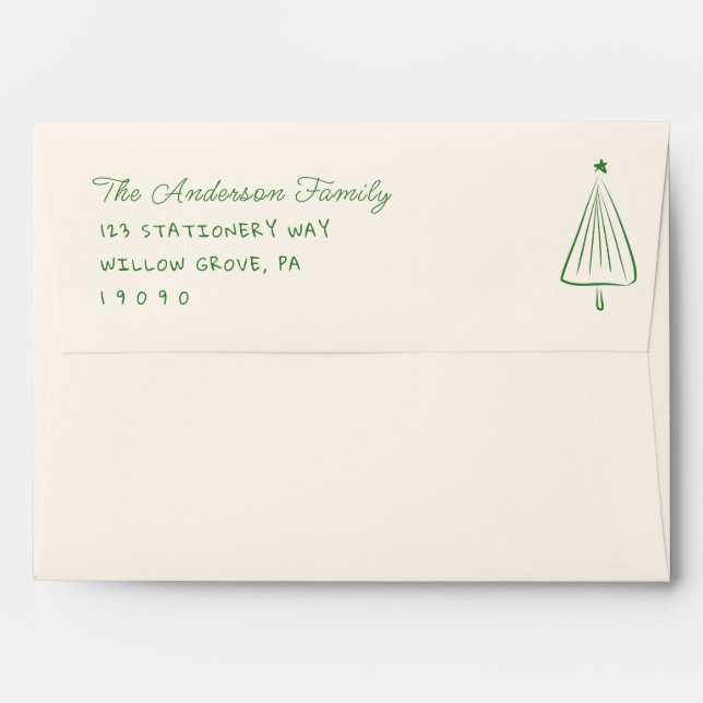 Vintage Green Hand Drawn Christmas Star Tree Envelope (Back (Top Flap))
