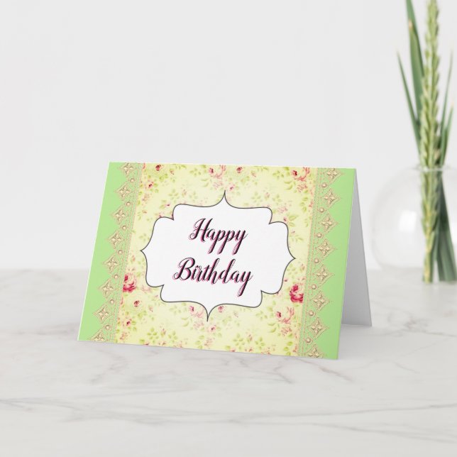 Vintage Green Happy Birthday Greeting Card (Front)