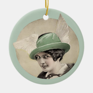 Vintage Green Hat Ceramic Ornament