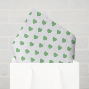 Vintage Green Hearts on White Tissue Paper