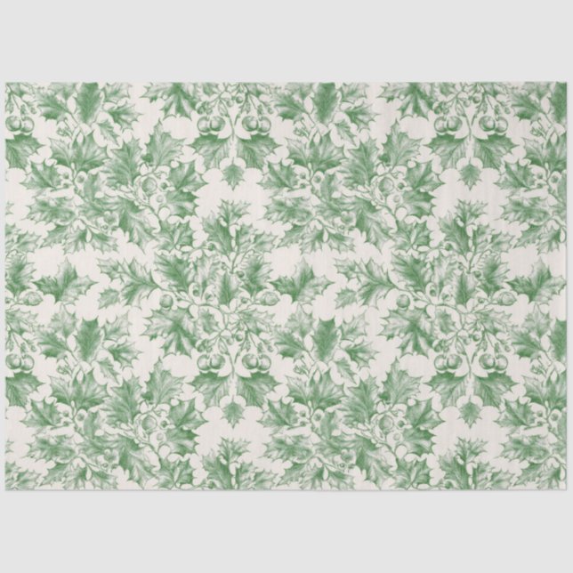 Vintage Green Holly Decoupage  Tissue Paper (Front)