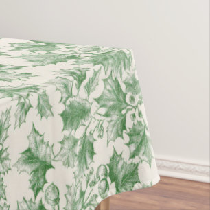 Vintage Green Holly Pattern Tablecloth