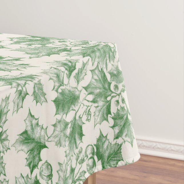 Vintage Green Holly Pattern Tablecloth (In Situ)