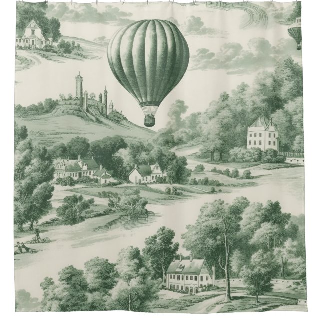 Vintage Green Hot Air Balloon Toile Pattern (Front)