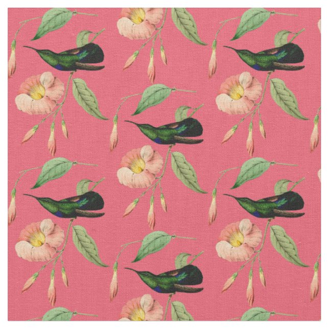 Vintage Green Hummingbird Fabric (Close Up)