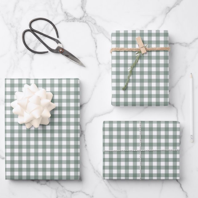 Vintage Green Lake Gingham Check Pattern Wrapping Paper Sheet (Front)