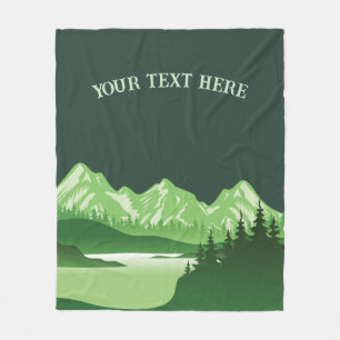 Vintage Green Lake Mountain Sunset  Fleece Blanket