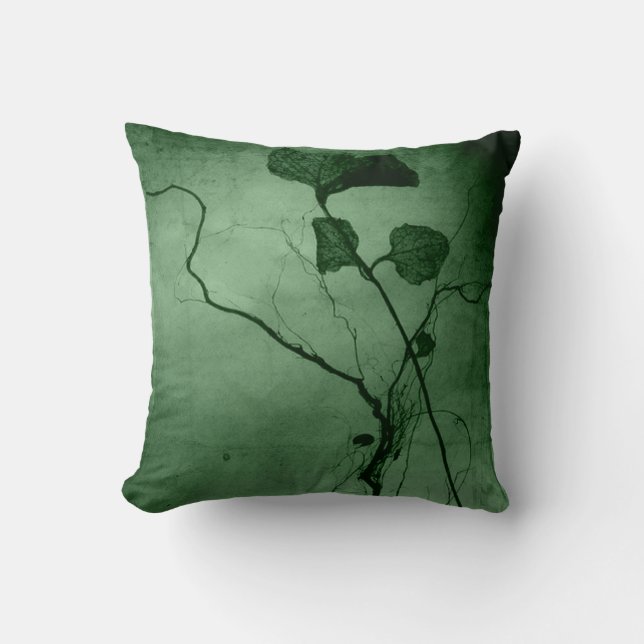 Vintage Green Leaf Root Throw Pillow (Front)