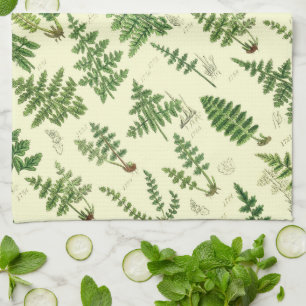 Vintage Green Leafy Plants Kitchen Towel