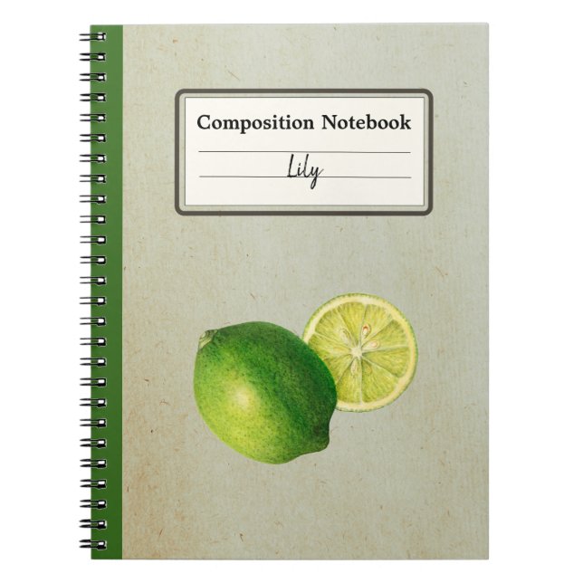 Vintage Green Lemon Illustration Personalized Comp Notebook (Front)