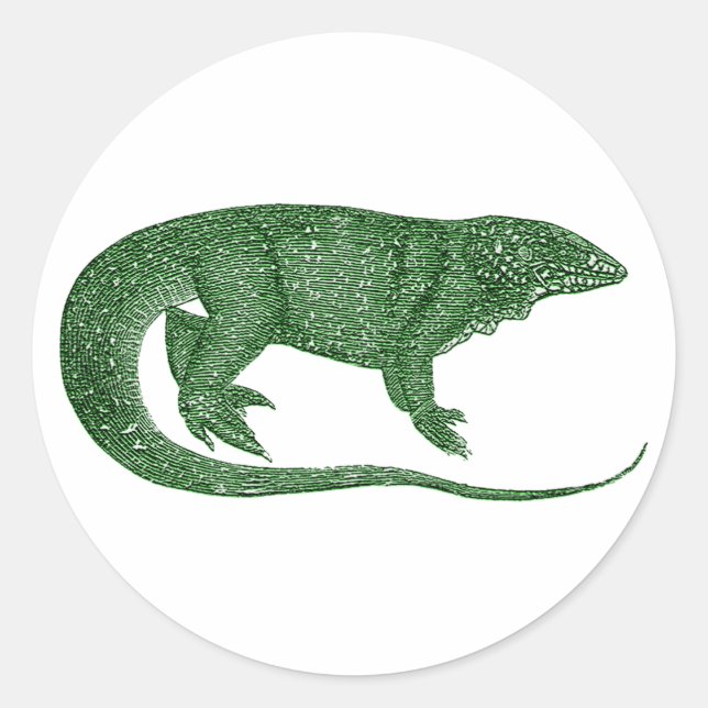 Vintage Green Lizard Classic Round Sticker (Front)