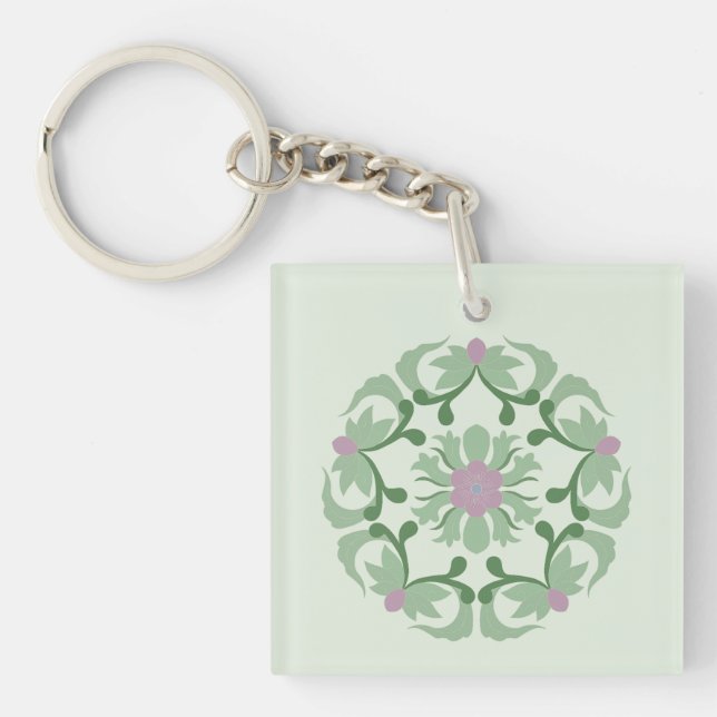vintage green lotus pattern keychain (Front)
