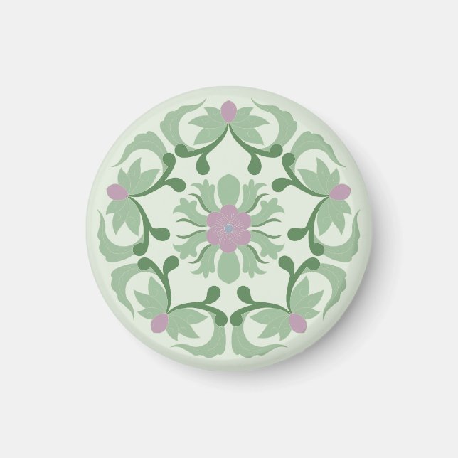 vintage green lotus pattern magnet (Front)
