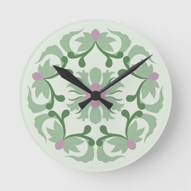 vintage green lotus pattern round clock (Front)