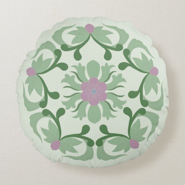 vintage green lotus pattern round pillow (Front)
