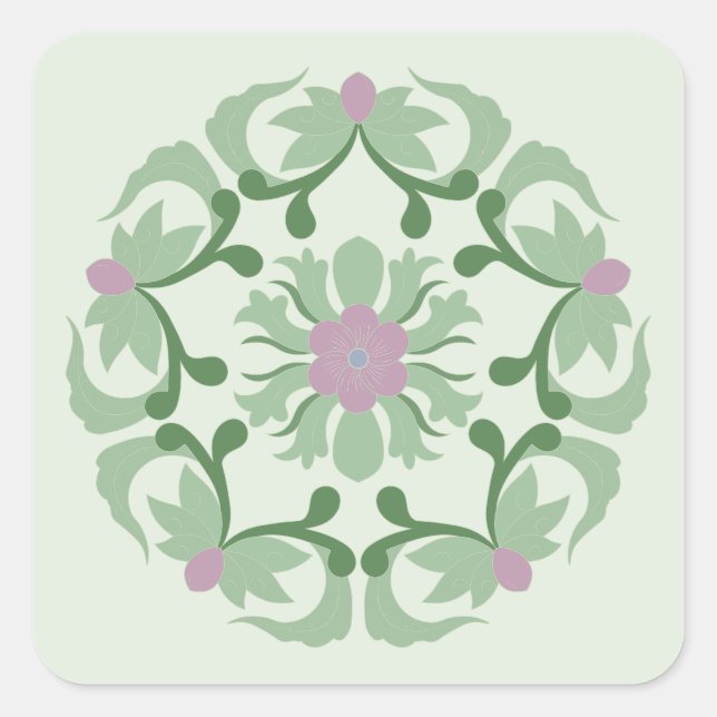 vintage green lotus pattern square sticker (Front)