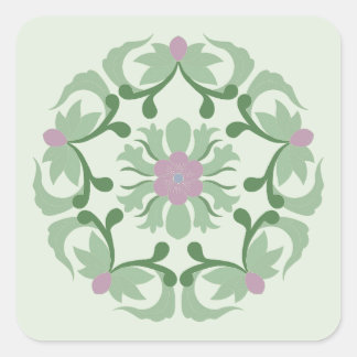 vintage green lotus pattern square sticker