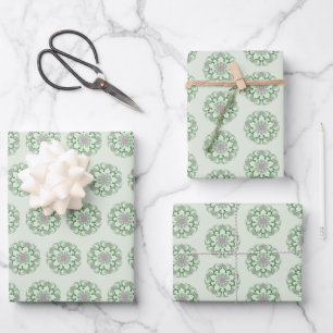 vintage green lotus pattern wrapping paper sheet