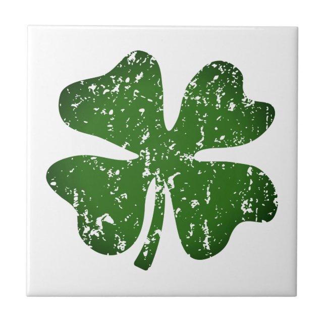 Vintage green lucky clover custom ceramic tile (Front)