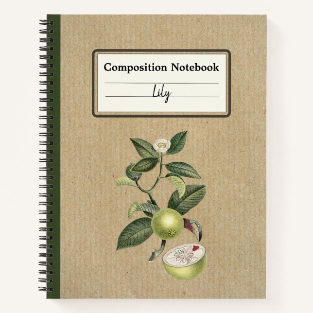 Vintage Green Mangosteen Personalized Composition Notebook (Front)